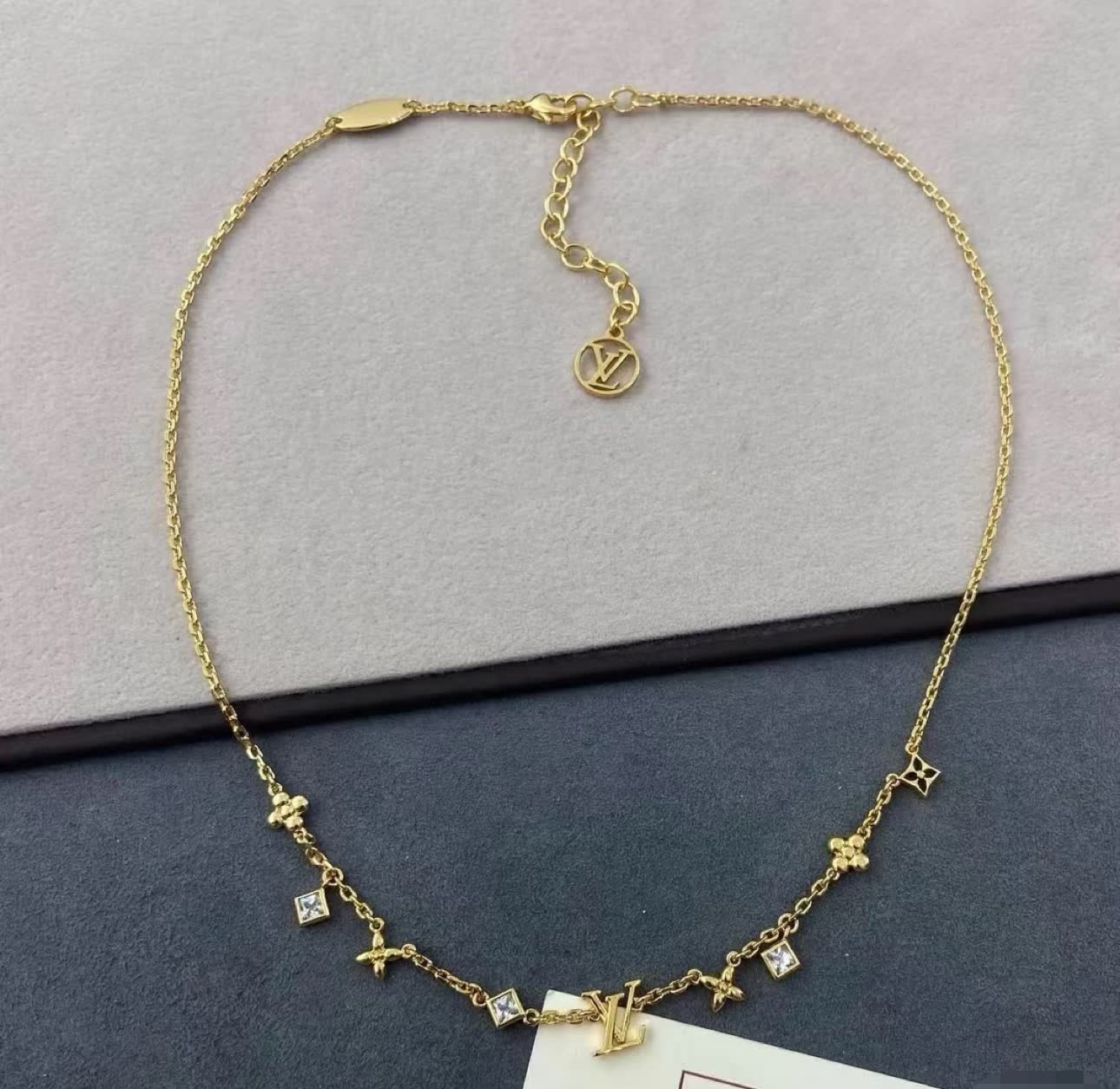 Louis Vuitton Gold Tone Diamond Necklace